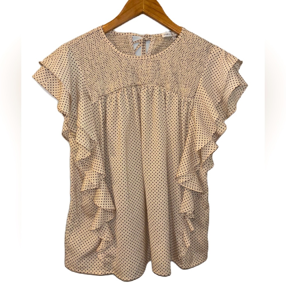 English Factory Pin Dot Ruffle Blouse Size Large